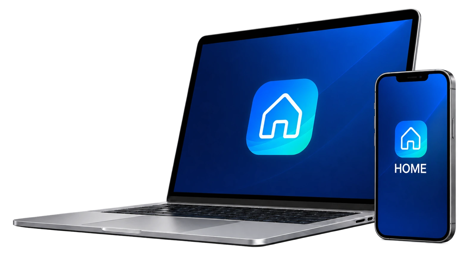 Notebook e celular exibindo o ecossistema HOME